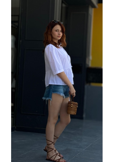 Tasarım Denim Şort Etek Lacivert