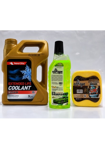Petrol Ofisi Antifriz Extendet Life Coolant Organik 3 Litre + Oto Şampuan 1000 Ml + Yıkama Süngeri