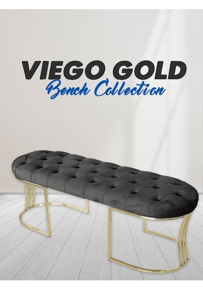 VİEGO GOLD ANTRASİT-Kapitoneli Model Puf&Bench&Koltuk-Oturak-Uzun Makyaj Puff-Yatak Odası Ucu&Önü