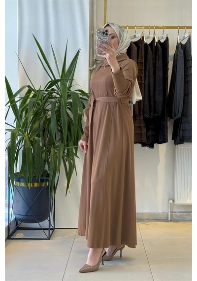 Misswhence 38803 Fermuar Detaylı Elbise Camel Camel