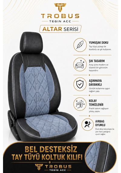 Fiat Egea Cross 2020+ Uyumlu Altar Serisi Tay Tüyü Füme Siyah Premium Koltuk Kılıfı