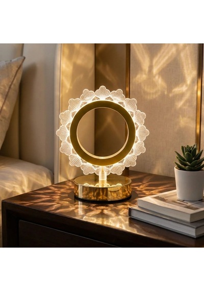 Buffer Güneş Şeklinde Kristal Led Masa Lambası Dokunmatik, 3 Renk Işık Modlu, Şarjlı Mini Dekoratif Gece Lambası Şeffaf