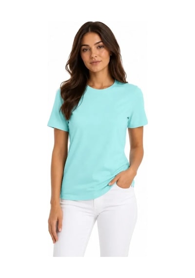 T-shirt Bisiklet Yaka Slim Fit Likralı Tişört Günlük Basic Body - Turkuaz