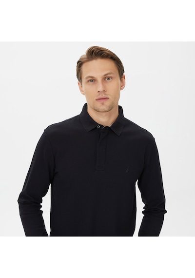 Nautica Erkek Siyah Slim Fit Uzun Kollu Polo Düz K37015t Siyah