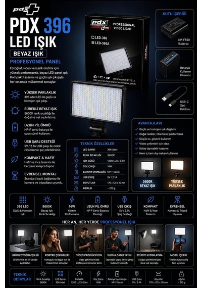 Pdx 396 Led Işık Beyaz Profesyonel Panel