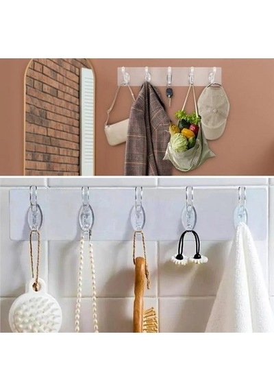 5'li Güçlü Yapışkanlı Şeffaf Duvar Askısı Banyo Mutfak Düzenleyici Pratik Askılık Bx40 Diğer
