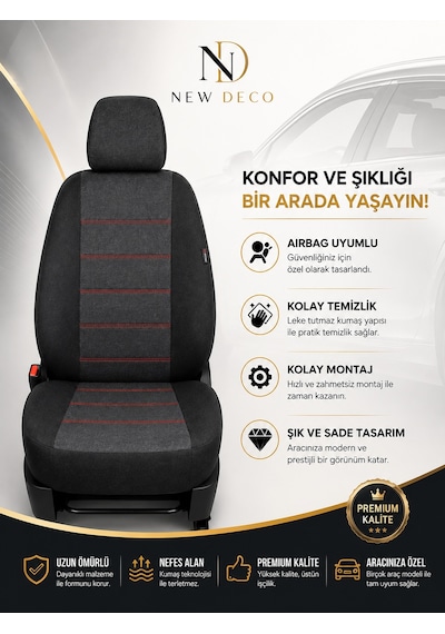 Mazda 323 Uyumlu Oto Koltuk Kılıfı Tam Set Airbag Uyumlu 4 Mevsim Cotfit Serisi 28441125
