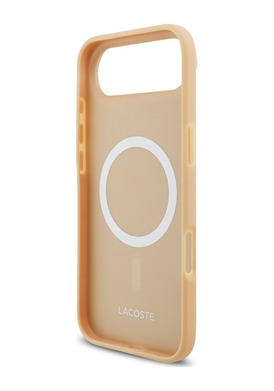 Apple Uyumlu iPhone 17 Air Kılıf Lacoste Lisanslı M-safeli Pu Deri Tasarımlı Karışık Monogram Desenli Kapak Bej Bej