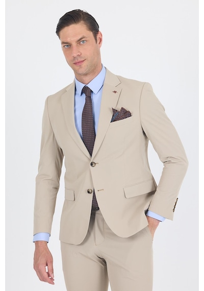 İmza Bej Mono Yaka Yarım Astar 6 Drop Slim Fit Beli Lastikli Takım Elbise 1001250121 Bej