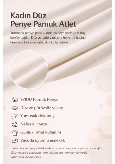 Duygu Altıntaş Kadın Ekru Düz Penye Pamuk Atlet Esnek, Yumuşak Basic Günlük Üst Ekru - 859950871 Ekru - 859950871 Ekru