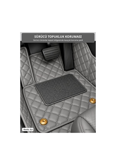 Renault Kangoo 2013-2023 Uyumlu 8d Tek Katmanlı Havuzlu Paspas Kapitone Deri Gri