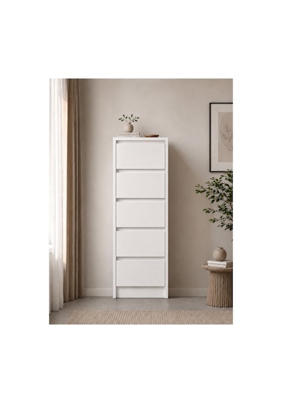 Nolm 5 Çekmeceli Yüksek Şifonyer/çamaşırlık Y:122 D:40 G:40 / Beyaz