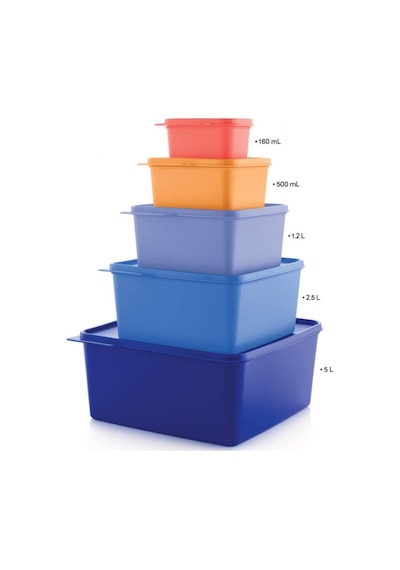 Tupperware Kare Saklama Kabı 5'Li Çok Amaçlı Kutu Renkli Hsgl