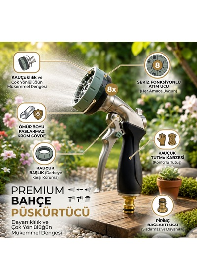 Sulama Tabancası Krom Basınc Ayarlı 8 Fonk.