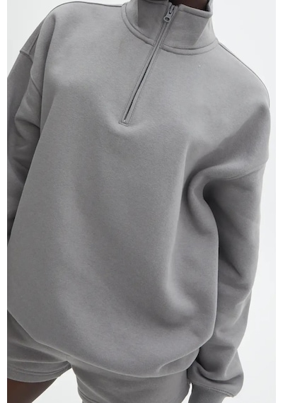 Madmext Boyalı Gri Fermuar Detaylı Oversize Sweatshirt Mg1933 Gri
