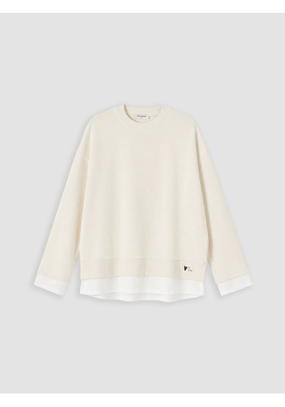 Lcw Comfort Bej Bisiklet Yaka Oversize Kadın Sweatshirt