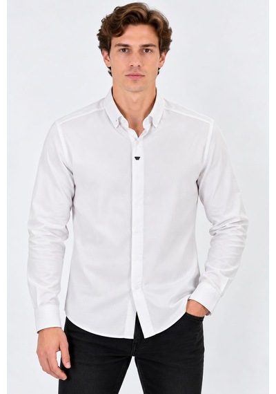 Classics Men Re Port Uzun Kol Slim Fit Erkek Kapalı Patlı Gömlek - 7791 Beyaz