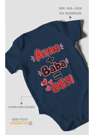 Morivokids Anne Ve Babaya Özel Kısa Kollu Bebek Body %100 Pamuk Lacivert