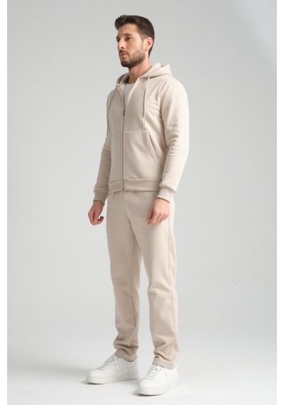 Shooter Sportswear Shooter Erkek Kışlık Eşofman Takımı Thermosoft Teknolojisi İçi Kuzu Görünümlü Regular Kalıp Minimal Logo Kapüşonlu Bej