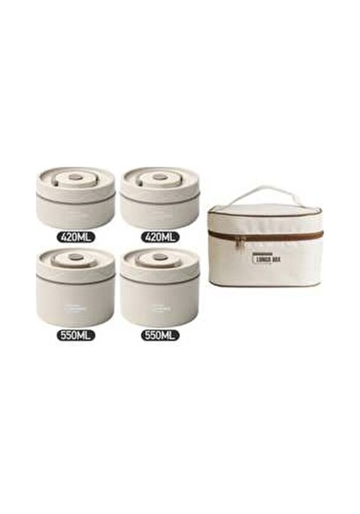 Lunch Box Isı Yalıtımlı Termal Yemek Çantası + 4 Lü Saklama Kabı Seti Kahverengi - Krem