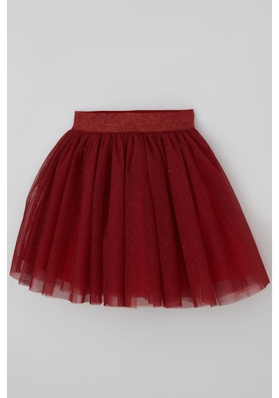 Breeze Kız Çocuk Tütü Etek Kırmızı Simli Beli Lastikli 5-10 Yaş, Bordo