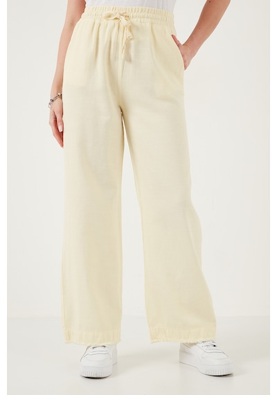 Lela Pamuklu Relaxed Fit Yüksek Bel Geniş Paça Bayan Pantolon 668Yp5275 Sarı