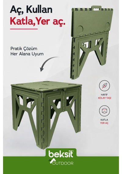 Outdoor Herkül Premium Katlanır Kamp Masa Takımı Seti - Haki Yeşil Çantalı Yeşil Yeşil