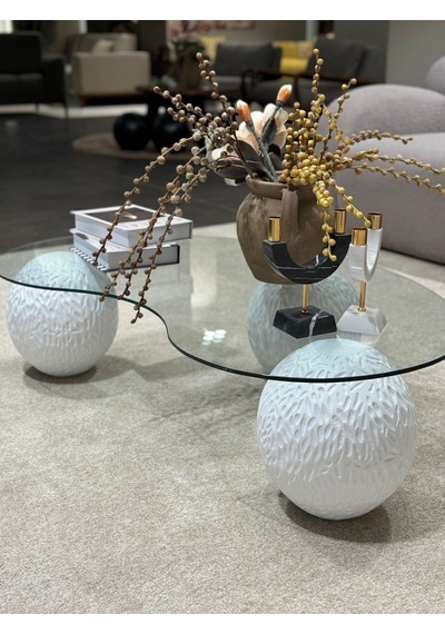 Doğal Desenli Modern Orta Sehpa & Küre Sehpa & Top Sehpa & Cam Sehpa