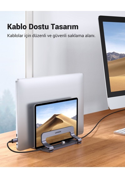 Ugreen Alüminyum Çift Yuvalı Notebook Apple Uyumlu MacBook Dikey Masaüstü Standı, 60643