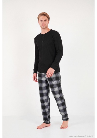 Buratti Lastikli Bel Düz Paça Yumuşak Dokulu Polar Pijama Altı Erkek Pijama Altı 6098001 Gri