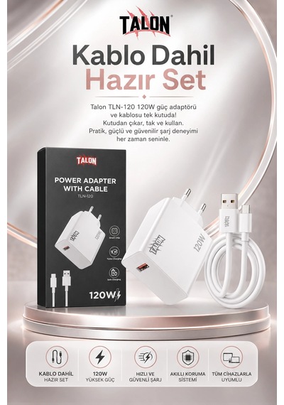 Turbo Şarj Destekli 120w Adaptör Ve Kablo Seti Telefon Uyumlu Pratik Kullanım Diğer