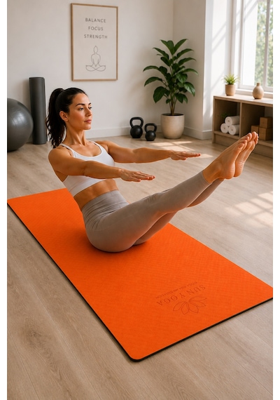 6 Mm Tpe Yoga Matı Kaymaz Çift Renkli Pilates Fitness Minderi Turuncu