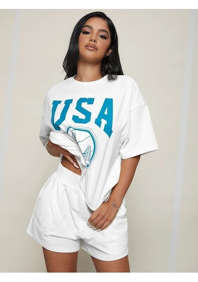 Usa Basketball T-shirt Şort - Beyaz Alt Üst Kombin Şort Tişört Takım Baskılı Oversize Bisiklet Yaka Beyaz Usa Basketball T-shirt Şort - Beyaz Alt Üst Kombin Şort Tişört Takım Baskılı Oversize Bisiklet Yaka Beyaz