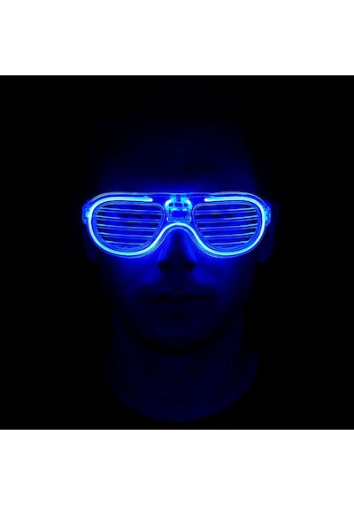 Mey İthalat Mavi Led Işıklı Parti Gözlüğü - Neon Glow Şerit Gözlük 3 Modlu