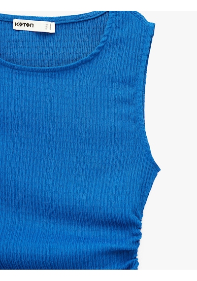 Koton Bürümcük Kumaş Dokulu Slim Fit Kolsuz Bisiklet Yaka Atlet Mavi 6sak70027uk