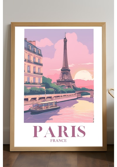 Paris Doğal Ahşap Çerçeveli Poster, Dekoratif Seyahat Duvar Tablosu