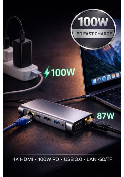 11in1 Type-c Hub Usb 3.0 Hdmı 4k Vga Lan Sd/tf 100w Pd Çoklayıcı Adaptör Dönüştürücü
