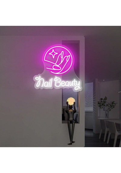 Nail Beauty Yazılı Ve Tırnak Şekilli Neon Tabela Beyaz