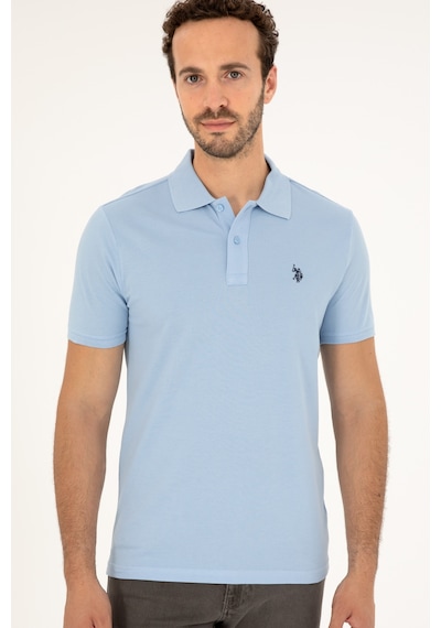 U.S. Polo Assn. Erkek Slim Fit Polo Yaka Açık Mavi Basic Tişört 50279573-VR003