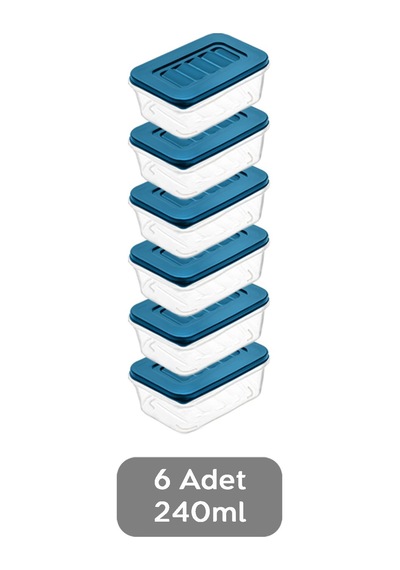 Buzdolabı Düzenleyici Organizer Mikrodalga Ve Difrize Uygun Saklama Kabı 6'lı Mavi 6 x 240 ML Mavi