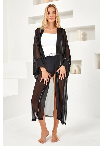 Lapieno Mayo Üzerine Tek Pareo Kimono 4829 Siyah Siyah