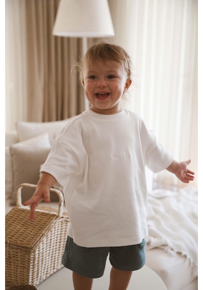 Oh La La Koala Beyaz Bisiklet Yaka Oversize T-shirt Bebek - Çocuk beyaz