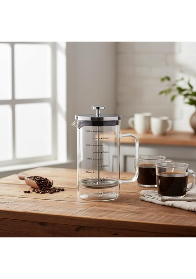 Metal Kapaklı French Press 1000 Ml - Paslanmaz Çelik Çerçeveli Büyük Boy Filtre Kahve Ve Bitki Çayı Demliği Çok Renkli