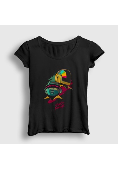 Presmono Kadın Helmets Daft Punk T-shirt Siyah