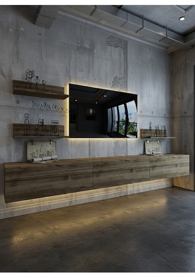 Resital Ledli Duvara Monte Tv Sehpası - Ceviz - W6021-2 Ceviz