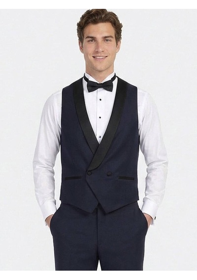 Saks Fitted Fit Şal Yaka Klasik Yelek Saks