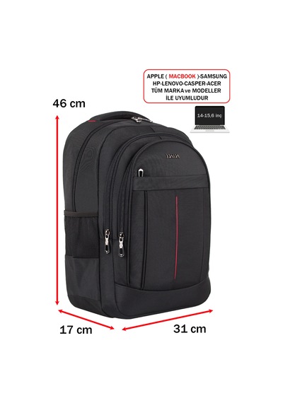 Dada 01 Siyah Erkek Sırt Çantası Okul Ve Günlük Kullanım 14-15,6 İnç Usb Type-c Aparat Ortopedik Siyah