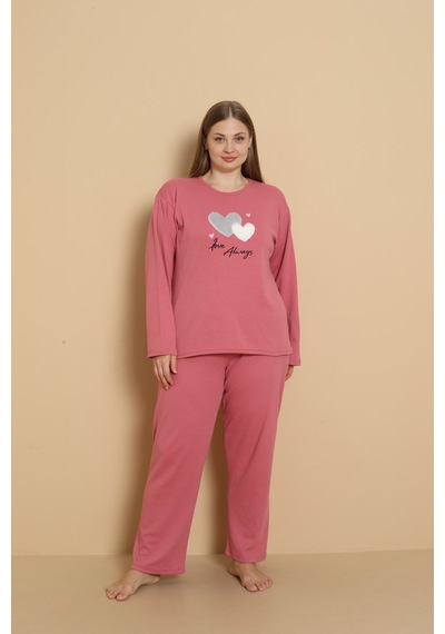 Wordex Fawn 1110 İnterlok Büyük Beden Kalpli Kışlık Ev Kadın Pijama Takımı Gül Kurusu Wordex Fawn 1110 İnterlok Büyük Beden Kalpli Kışlık Ev Kadın Pijama Takımı Gül Kurusu