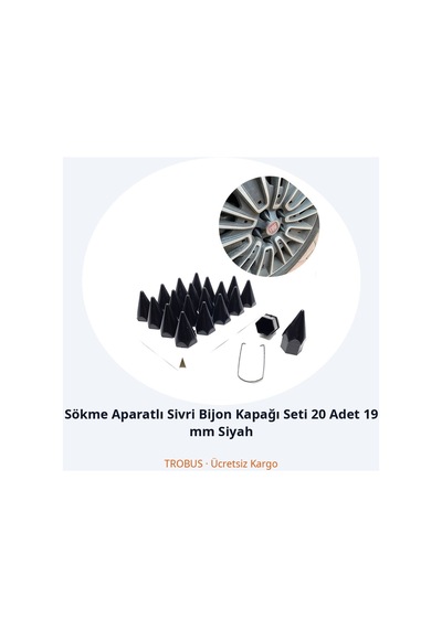 Trobus Sökme Aparatlı Sivri Bijon Kapağı Seti 20 Adet 19 Mm Siyah