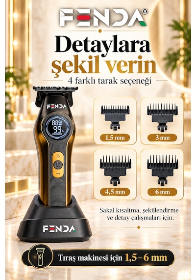Fenda Profesyonel Şarjlı Bldc Motor 8000 Rpm 2'li Tıraş Makinesi Seti Sarı